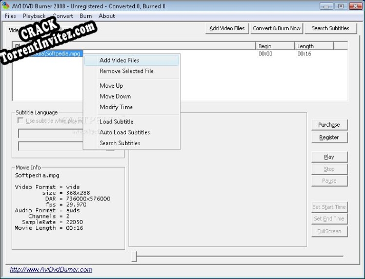 Registration key for the program AVI DVD Burner 2008